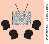 tv manipulation. heads, flat vector illustration