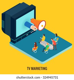 TV marketing concept. Isometric 3d vector