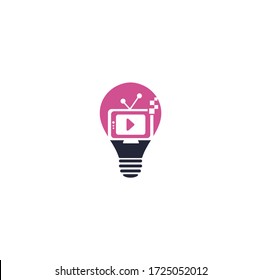 Diseño del logotipo del concepto de la forma de la bombilla de TV. Diseño de plantillas de logotipo de servicio de TV. Diseño del logotipo de la televisión.