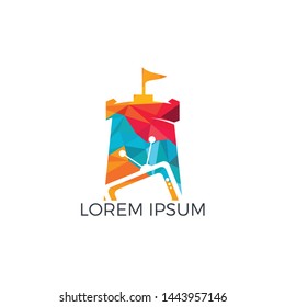 TV Media Fort Logo Design. TV Service Castle Logo Design Template.	