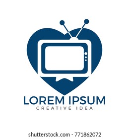 TV media heart shape logo design. TV Service Logo Template Design