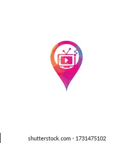 TV media map pin shape concept logo design. TV Service Logo Template Design. Television logo design.