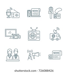 TV and media news vector icons set
