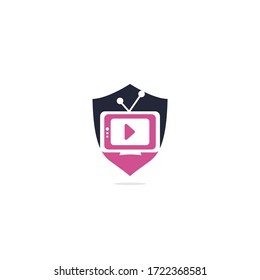TV media shield shape concept logo design. TV Service Logo Template Design. Television logo design.