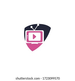 TV media shield shape concept logo design. TV Service Logo Template Design. Television logo design.	