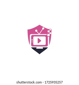 Diseño del logotipo del concepto de forma de pantalla de medios de TV. Diseño de plantillas de logotipo de servicio de TV. Diseño del logotipo de la televisión.	