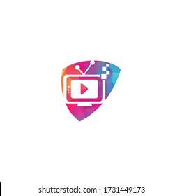 Diseño del logotipo del concepto de forma de pantalla de medios de TV. Diseño de plantillas de logotipo de servicio de TV. Diseño del logotipo de la televisión.	