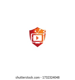 TV media shield shape concept logo design. TV Service Logo Template Design. Television logo design.