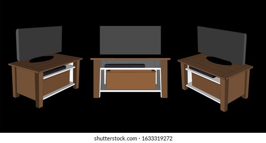 TV meuble vector from 3 different angles