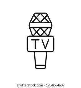 TV microphone linear icon. Journalism. Thin line customizable illustration. Contour symbol. Vector isolated outline drawing. Editable stroke