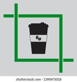 TV microphone sign illustration. Black icon inside green crop tool at light gray background
