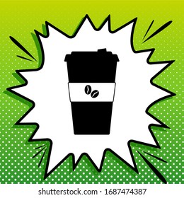 TV microphone sign illustration. Black Icon on white popart Splash at green background with white spots. Illustration.