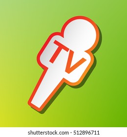 TV microphone sign illustration. Contrast icon with reddish stroke on green backgound.
