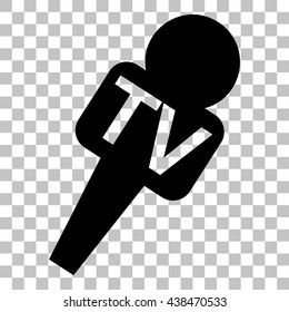 TV microphone sign illustration. Flat style black icon on transparent background.
