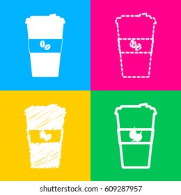 TV microphone sign illustration. Four styles of icon on four color squares.