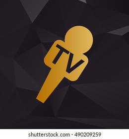 TV microphone sign illustration. Golden style on background with polygons.