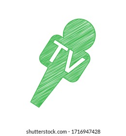 TV microphone sign illustration. Green scribble Icon with solid contour on white background. Illustration.