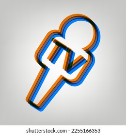 TV microphone sign illustration. Stroked Icon in orange, azure and old lavender Colors at gray Background. Illustration.