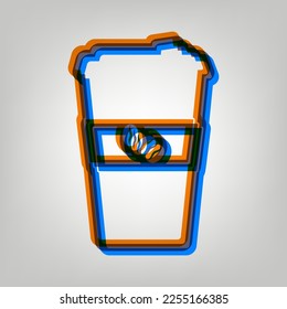 TV microphone sign illustration. Stroked Icon in orange, azure and old lavender Colors at gray Background. Illustration.