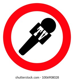 TV microphone sign illustration. Vector. Red round sign.