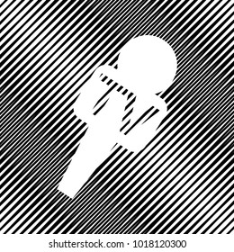 TV microphone sign illustration. Vector. Icon. Hole in moire background.