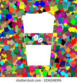 TV microphone sign illustration. Vector. White icon on colorful background with seamless pattern from squares.