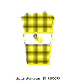 TV microphone sign illustration. Vector. Yellow icon with square pattern duplicate at white background. Isolated.