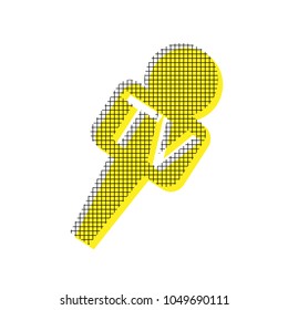 TV microphone sign illustration. Vector. Yellow icon with square pattern duplicate at white background. Isolated.