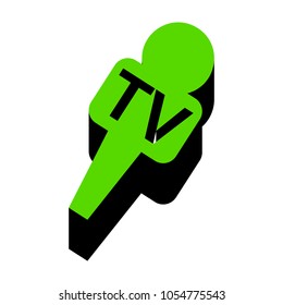 TV microphone sign illustration. Vector. Green 3d icon with black side on white background. Isolated.