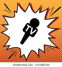 TV microphone sign illustration. Vector. Comics style icon on pop-art background.