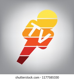 TV microphone sign illustration. Vector. Horizontally sliced icon with colors from sunny gradient in gray background.