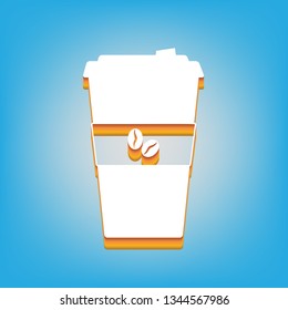 TV microphone sign illustration. Vector. White icon with 3d warm-colored gradient body at sky blue background.