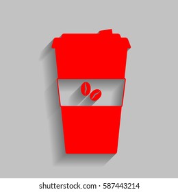 TV microphone sign illustration. Vector. Red icon with soft shadow on gray background.