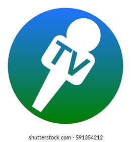 TV microphone sign illustration. Vector. White icon in bluish circle on white background. Isolated.