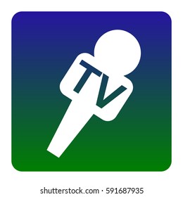 TV microphone sign illustration. Vector. White icon at green-blue gradient square with rounded corners on white background. Isolated.