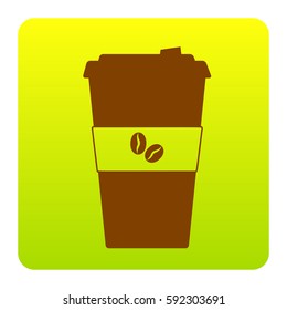 TV microphone sign illustration. Vector. Brown icon at green-yellow gradient square with rounded corners on white background. Isolated.