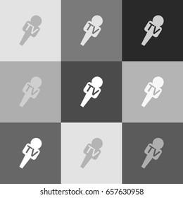 TV microphone sign illustration. Vector. Grayscale version of Popart-style icon.