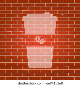 TV microphone sign illustration. Vector. Whitish icon on brick wall as background.