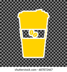 TV microphone sign illustration. Vector. Yellow icon with white contour on dark transparent background.