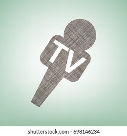 TV microphone sign illustration. Vector. Brown flax icon on green background with light spot at the center.