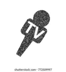 TV microphone sign illustration. Vector. Black icon from many ovelapping circles with random opacity on white background. Noisy. Isolated.