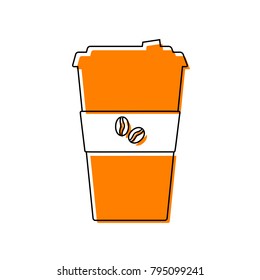 TV microphone sign illustration. Vector. Black line icon with shifted flat orange filled icon on white background. Isolated.