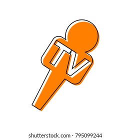 TV microphone sign illustration. Vector. Black line icon with shifted flat orange filled icon on white background. Isolated.