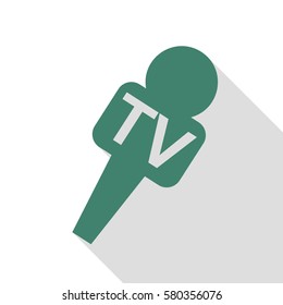 TV microphone sign illustration. Veridian icon with flat style shadow path.