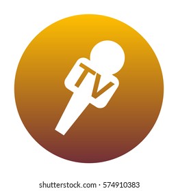 TV microphone sign illustration. White icon in circle with golden gradient as background. Isolated.