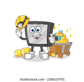 the tv miner with gold character. cartoon mascot vector