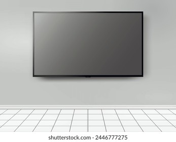 TV mockup with flat white screen on grey wall background