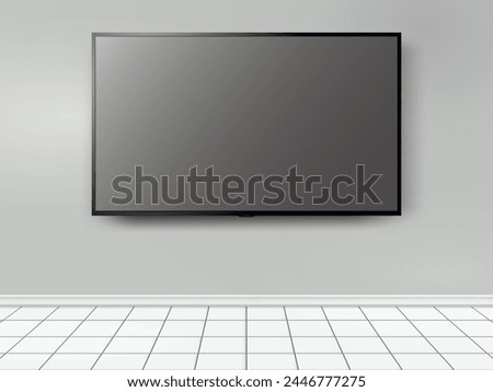 TV mockup with flat white screen on grey wall background