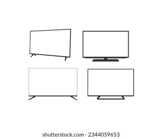 TV monitor, computer, laptop, tablet, smartphone, watch icons.Vector linear sign, symbol, logo for mobile concept and web design.TV Screens Wireframe Outline Icons Isolated on White Background.EPS 10.