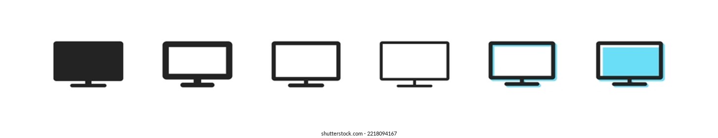 Tv Monitor Icon. Screen Vector Symbol. Simple TV Outline Signs. Television Icons Set. Computer Monitor Blue Web Sign. Digital Computer Frame. Plasma, Pc, Desktop, Lcd Icons